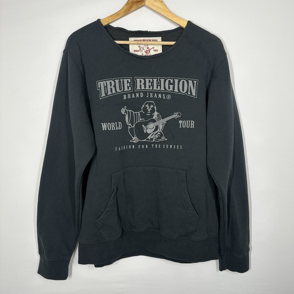 Black True Religion Buddha World Tour sweatshirt Crewneck Men's